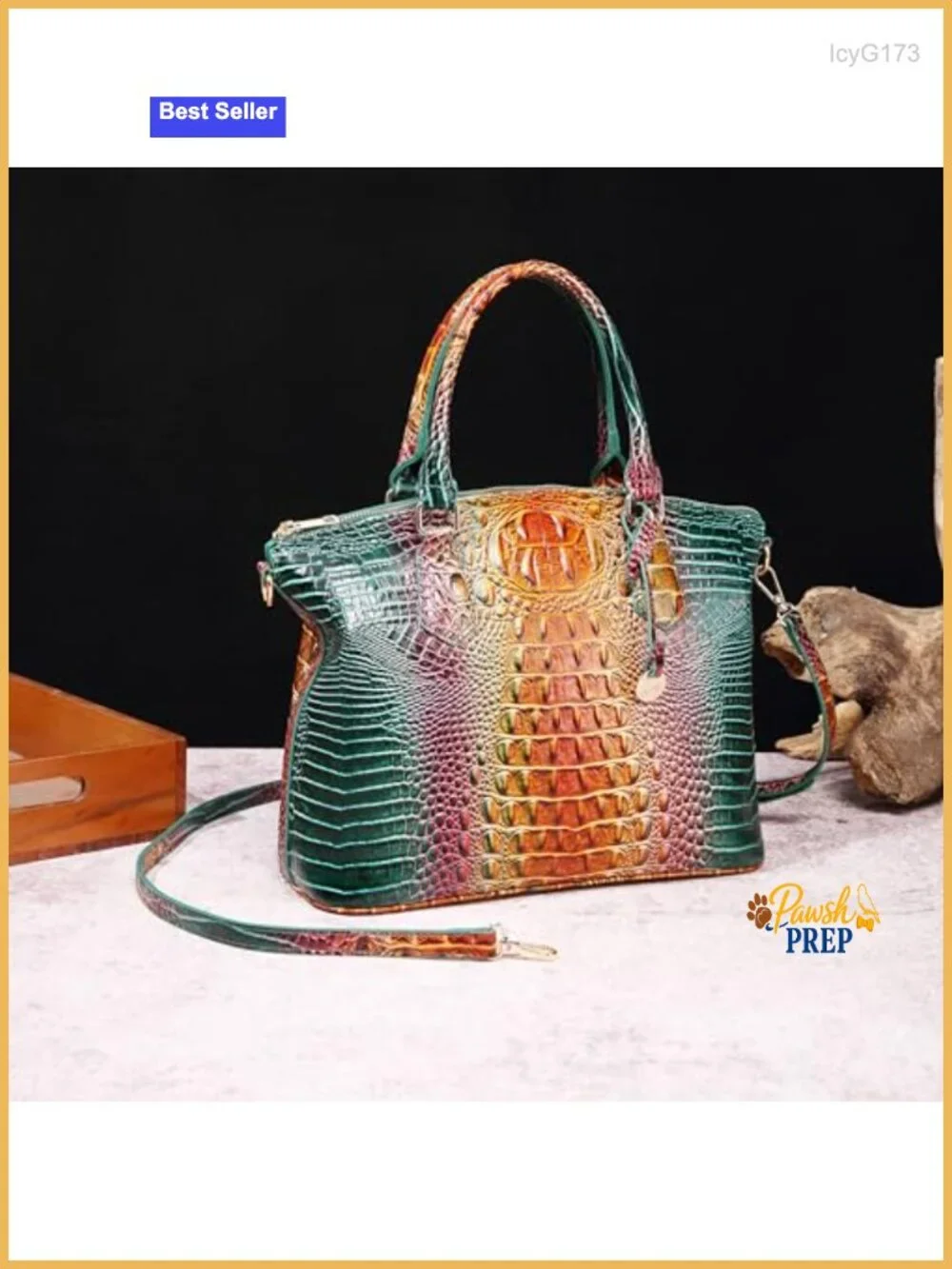 Vegan Leather Croc Embossed Satchel Tote with Shoulder Strap